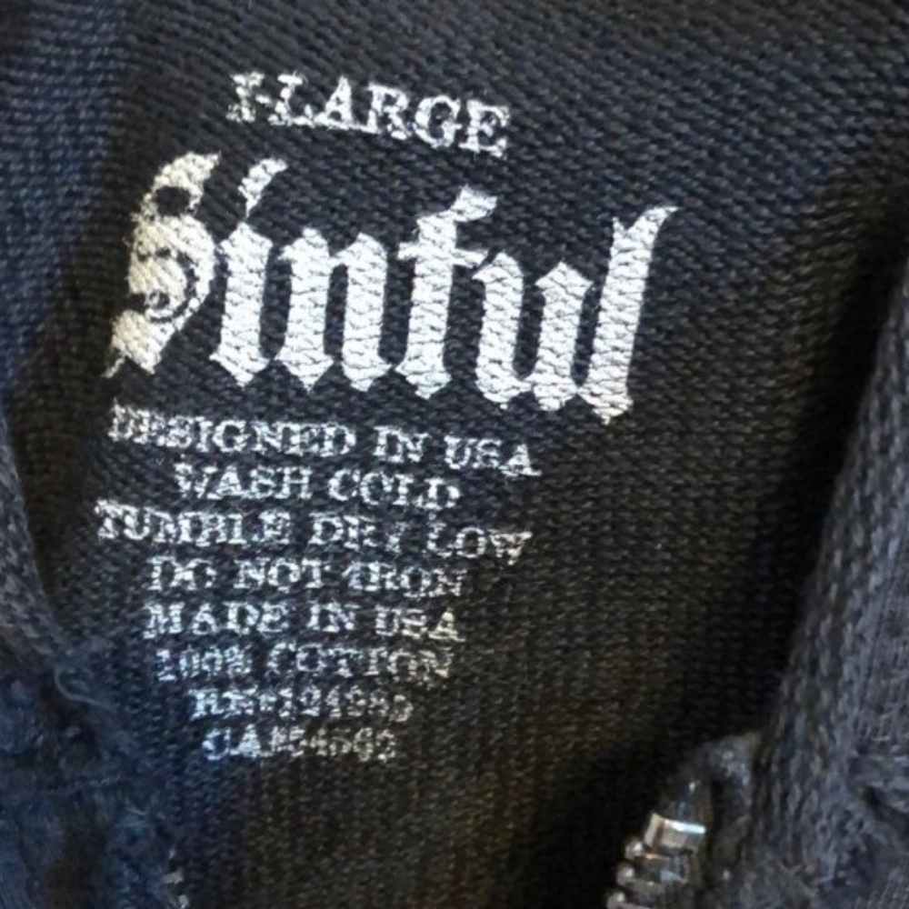 Sinful Rare Black Cotton Hoodie With Rhinestone Wings - Picture 6 of 7